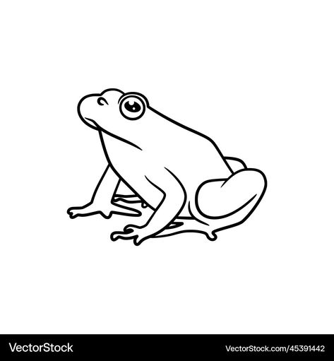 Frog Line Art, Frog Outline, Black And White Line Art, White Line Art, Line Art Drawing, Illustration Cute, Drawing Vector, Cute Frog, Black And White Lines