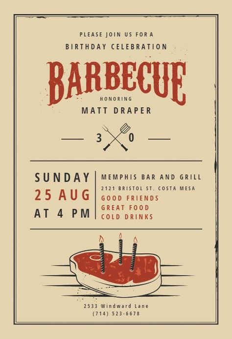 Barbeque Invitations, Bbq Birthday Party, Happy Birthday Invitation Card, Bbq Party Invitations, Bbq Parties, Barbeque Party, Birthday Bbq, Summer Party Invitations, Bbq Invitation