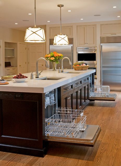 Built In Kitchen Island, Kosher Kitchen Design, Large Kitchen Island Designs, Kitchen Island With Sink And Dishwasher, Sink And Dishwasher, Island With Sink, Cabinet Cleaner, Kitchen Island With Cooktop, Built In Kitchen