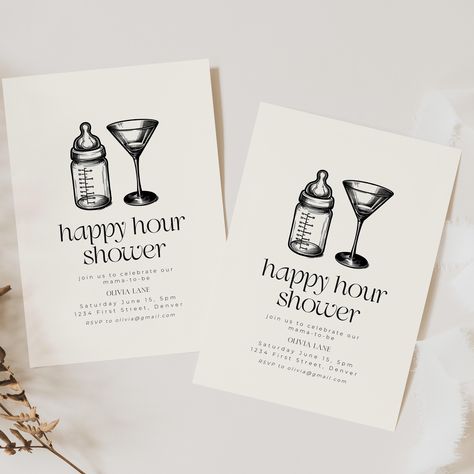 Simple and Modern Happy Hour Shower Bridal Shower Party Invitation Template With Baby Bottle and Cocktail - Instant Edit and Download Happy Hour Baby Shower Ideas, Couples Baby Shower Themes, Baby Shower Invite Template, Paperless Post, Time Saver, Baby Bottle, Bridal Shower Party, Diy Template, Party Invite Template