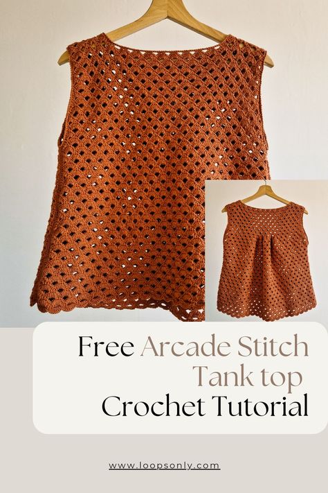 Arcade Stitch Crochet, Arcade Stitch, Free Crochet Top Patterns, Tank Top Tutorial, Tank Top Crochet, Crochet Tank Tops, Crochet Tops Free Patterns, Crochet Summer Tops, Crochet Tank Top