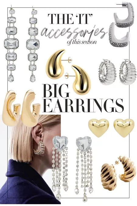 The bigger the better when it comes to earrings this season. Here are some of the standout styles ✨ Statement earrings | Gold earrings | Bold earrings | Silver earrings | Christmas party outfits | Christmas gift ideas #LTKHoliday #LTKparties #LTKGiftGuide Rhinestone Earrings Outfit, Beige Linen Pants Outfit, Statement Earrings Outfit, Linen Pants Outfit Ideas, Classy Airport Outfit, Rainy Day Outfit For Spring, Chunky Gold Necklace, Beige Linen Pants, Airport Outfit Ideas