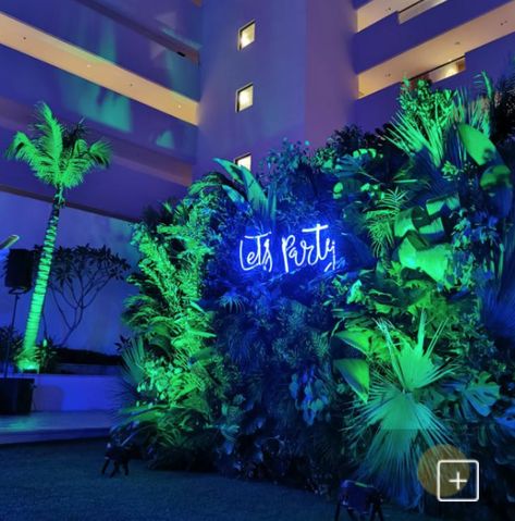 Add this behind the dance floor inside. We want the neon sign to be our logo. Resort offers it for $1899. Photo Booth Business, Dance Theme, Set Design Ideas, Old Hollywood Wedding, Dance Themes, Holiday 2024, Hollywood Wedding, Jungle Green, Tropical Leaves