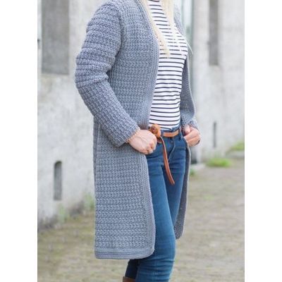 Damesvest Jolie haken met GRATIS patroon - Haakpakket Long Cardigan, Leg Warmers, Cardigan Sweater, Men Sweater, Knitting, Van, Crochet