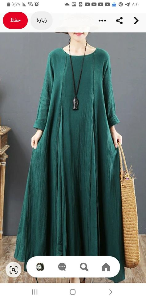 Loose Dress Outfit, Linen Style Fashion, Green Autumn, Western Dresses For Women, Clothes Plus Size, Loose Dresses, Travel Clothes, Pattern Dress Women, Fall Dress Outfit