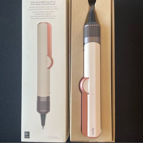 NEW Dyson Airstrait special edition straightener. Pink & Rose Gold Pink Dyson Airstrait, Dyson Airstrait Pink, Dyson Airstrait, Dyson Hair, Dyson Airwrap, Rose Gold Gifts, Hair Concerns, Hair Essentials, Coily Hair