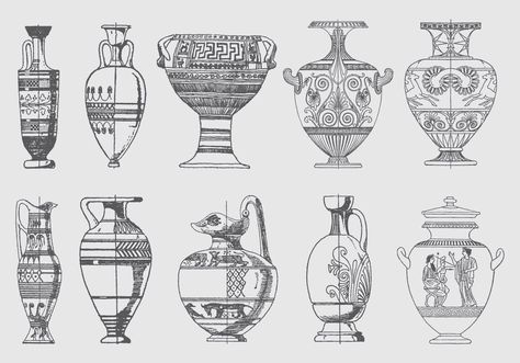 Greek Vessels Ancient Greek Tattoo, Vase Tattoo, Ancient Art Tattoo, Greek Vase, Ancient Greek Pottery, Small Tats, Ancient Greek Art, Greek Vases, Greek Tattoos