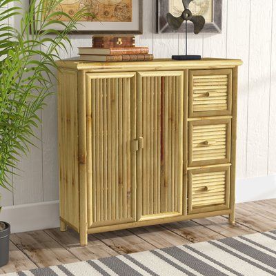 Bay Isle Home Porter Storage Shelf 2 Door Accent Cabinet Bamboo Furniture Makeover, Bamboo Door, Bamboo Cabinets, 2 Door Accent Cabinet, Beige Cabinets, Storage Furniture Living Room, Door Accent Cabinet, Cabinet Wood, Solid Wood Shelves