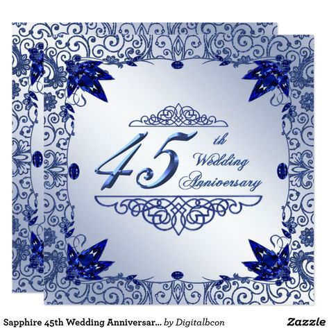 Sapphire 45th Wedding Anniversary 5.25x5.25 Invite Matching Gift Ideas, Anniversary Invitation Card, 45th Wedding Anniversary Gifts, Sapphire Blue Color, 45th Wedding Anniversary, Anniversary Invitation, Flourish Design, Wedding Anniversary Celebration, Images Design