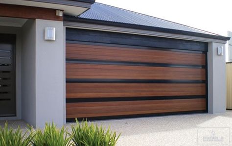 Modern contemporary wood garage door.  See more at www.ontracdoors.com Wooden Garage Door, Contemporary Garage Doors, Tor Design, Contemporary Garage, Auto Garage, Modern Garage Doors, Garage Door Styles, Wood Garage Doors, Garage Door Makeover