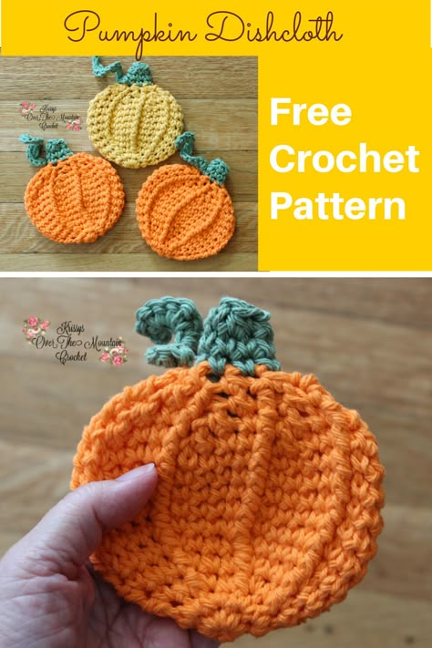 Crochet these 3 pumpkin dishcloths, using this free crochet pattern. They are so fun to have in the kitchen at clean up time. Pumpkin Dishcloth, Crocheted Pumpkins, Crochet Fall Decor, Thanksgiving Crochet, 3d Pumpkin, Crochet Scrubbies, Fall Crochet Patterns, Dishcloth Crochet Pattern, Crochet Dishcloth