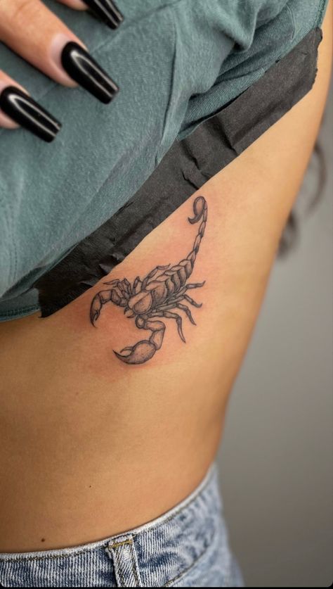 Scorpion Tattoos, Rib Tattoos For Women, Scorpio Tattoo, Scorpion Tattoo, Small Pretty Tattoos, Spine Tattoos For Women, Pretty Tattoos For Women, Cute Tattoos For Women, Discreet Tattoos