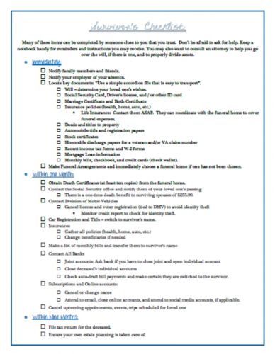 What to do When a Loved One Dies - a Checklist for Survivors - Well-Groomed Home When A Loved One Dies, Family Emergency Binder, Estate Planning Checklist, Emergency Binder, When Someone Dies, Organizing Paperwork, Will And Testament, Life Binder, Family Emergency