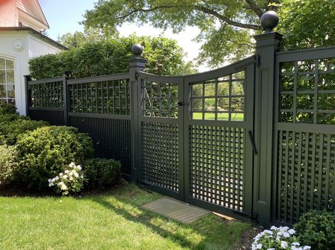 Breezeway Gate, Dark Fence, Lattice Fence Panels, Walpole Outdoors, Garden Gates And Fencing, Fence Gate Design, Privacy Fence Designs, Privacy Landscaping, Lattice Fence