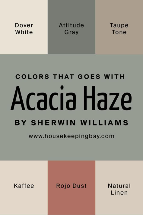 Sw Acacia Haze, Sherwin Williams Acacia Haze, Acacia Haze, Sherwin Williams Paint Neutral, Dover White, Trim Colors, Paint Color Inspiration, House Color Palettes, Paint Color Schemes