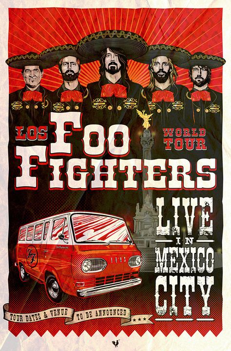 Foo Fighters Gig Poster on Behance Foo Fighters Concert Poster, Foo Fighters Poster, Foo Fighters Concert, Living In Mexico City, Poster Rock, Rock Band Posters, Music Concert Posters, Gig Poster, Psy Art