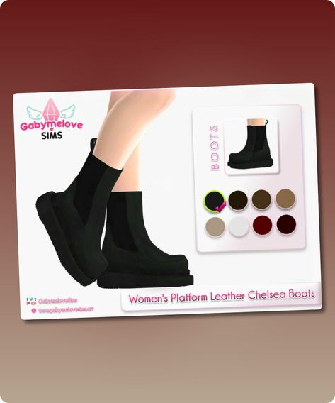 Sims 4 Shoe CC: Women   S Platform Leather Chelsea Boots Boots Sims 4 Cc, Sims 4 Shoe Cc, Sims 4 Shoes Cc, Boots With Platform, Sims 4 Cc Download, Cc Shoes, Sims 4 Cc Shoes, Female Sims, Best Sims