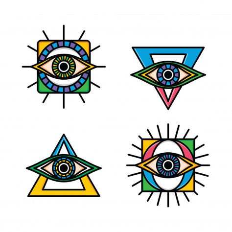 One eye sign symbol logo logotype collection Premium Vector | Premium Vector #Freepik #vector #logo #retro #art #color Colorful Evil Eye, Evil Eye Art, Eye Illustration, Logo Retro, Eye Logo, Monkey Art, One Eye, Symbol Logo, Art Color