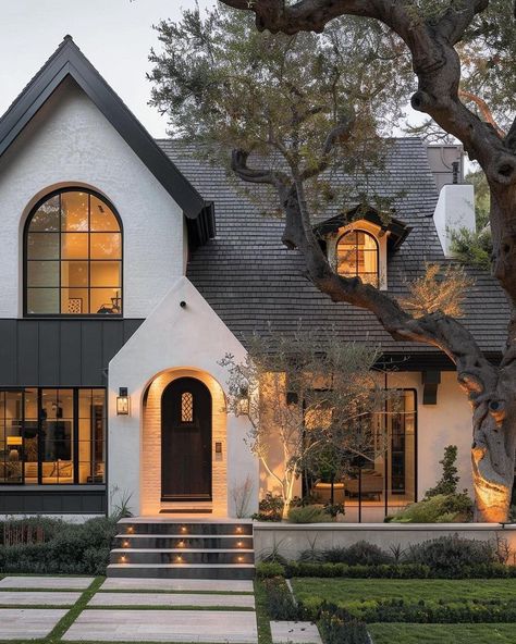 (1) Inbox • Direct Modern French Tudor Style Homes, Modern Tutor Floorplan, Los Angeles Cottage, Modern Castle House Exterior, Classic Home Exterior Design, Modern Family Home Exterior, Tutor Exterior, Modern French Tudor, Small Tudor House