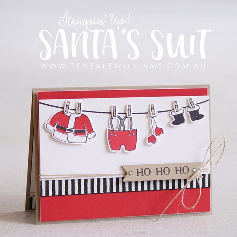 Santa Tags, Letter Wreath, Christmas Cards Kids, His Clothes, Santa Suit, Santa Cards, Homemade Christmas Cards, Stampin Up Christmas Cards, Santa Suits