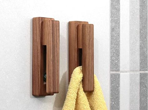 JINMURY Modern Wooden Towel Holders -Set of 2 Self Adhesive Towel Hook Wood Wall Mounted Towel Holder Home Decor- Durable, Easy Installation,Firmly Holds Towel (Walnut) : Amazon.co.uk: DIY & Tools Wooden Towel Holder, Wood Towel Hooks, Wood Towel Bar, Wood Towel Holder, Wood Towel Rack, Wood Toilet Paper Holder, Modern Towel Bars, Minimal Bathroom, Walnut Wall