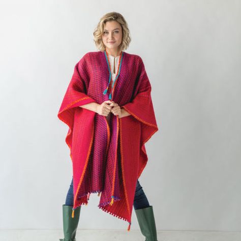 A Clever Red Ruana for Linda | Handwoven Ruana Pattern, Heddle Loom, Long Winter, Touch Of Gold, Wool Fabric, Closet Organization, Ponchos, Loom, Make Your Own