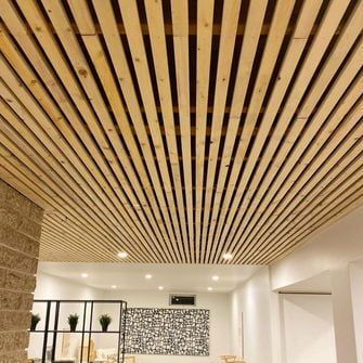 8 Basement Ceiling Ideas Ceiling Ideas Basement, Unfinished Basement Ceiling, Exposed Basement Ceiling, Wood Slat Ceiling, Basement Ceiling Ideas, Basement Decoration, Wood Plank Ceiling, Basement Guest Rooms, Basement Lighting