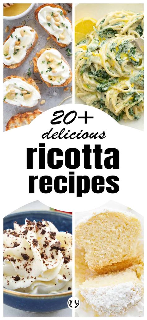 Recipes Using Ricotta Cheese, Cheese Recipes Dinner, Recipe Using Ricotta, Ricotta Cheese Recipes, Baked Ricotta, Creamy Pasta Dishes, Ricotta Recipes, Ricotta Pasta, Cheese Snacks