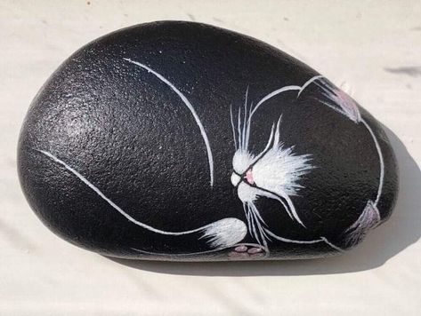 Stone Pictures Pebble Art, Garden Rock Art, Sleepy Kitty, Painted Rock Animals, Diy Rock Art, Clinic Interior, Stone Art Painting, Art Pierre, Painted Rocks Craft