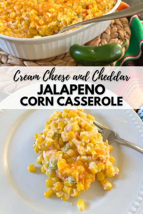 Creamy Jalapeno Corn, Spicy Corn Casserole, Easy Vegetable Side Dish, Cheese Corn Casserole, Jalapeño Corn, Creamy Corn Casserole, Corn Recipes Side Dishes, Cream Corn Casserole, Cream Cheese Corn