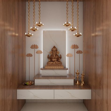 Wall Mounted Mandir Design Puja Room, Prayer Room Ideas Hindu, Glass Puja Room, Wall Mandir Ideas For Home, Temple Design For Home Hindu, Pooja Room Design Small Spaces, Luxury Mandir Design, Pooja Room Ideas Indian Traditional, Mandir Ideas For Small Space