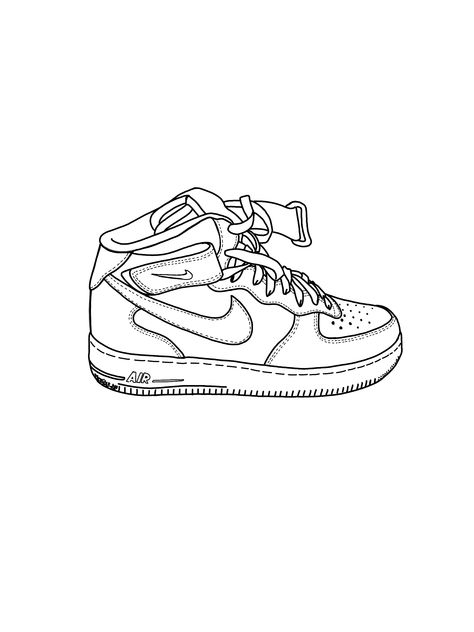 Air Force 1 Line Art Air Force 1 Tattoo, Air Force 1 Sketch, 1 Line Art, Nike Tattoo, Amazing Coloring Pages, Zapatillas Nike Air Force, Af1 Mid, Sneakers Art, Nike Air Force 1 Mid