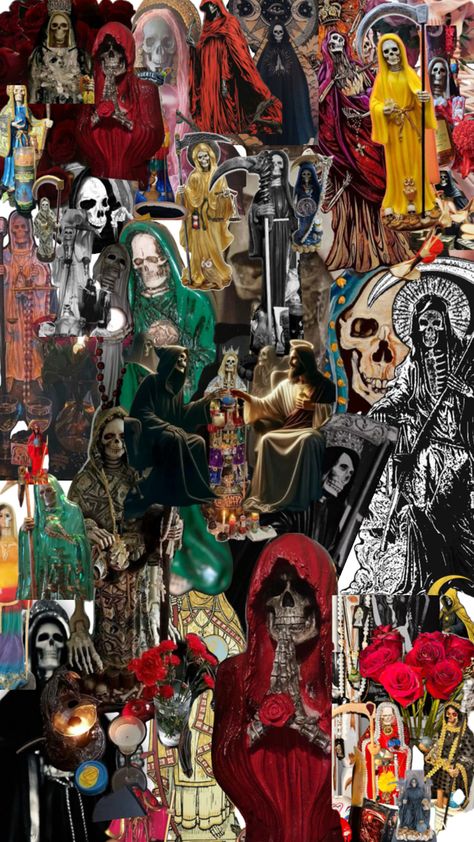 Santa Muerte Altar Ideas, Santa Muerte Nails, Santa Muerte Wallpaper, Santa Muerte Wallpaper Iphone, Santa Muerte Altar, Latino Aesthetic, Santa Muerte Prayer, Mexican Culture Art, Halloween Wallpaper Cute