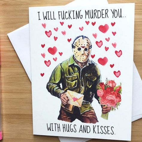 Horror Valentines Day, Horror Valentines, Jason Friday The 13th, Jason Friday, Funny Love Cards, Film Gift, Funniest Valentines Cards, Scary Funny, Happy Anniversary Cards