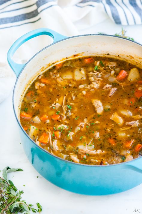 Chicken and Barley Stew - Aberdeen's Kitchen Chicken Barley, Barley Stew, Healthy Stew, Barley Soup, Immersion Blender, Soup And Stew, Greek Chicken, Stew Recipe, Chicken Stew