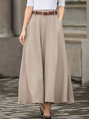 Sepatu Platform, Topi Vintage, Casual Maxi Skirt, Skirt Pockets, Outfits Spring, Skirt Long, Blue Maxi, A Skirt, Linen Skirt