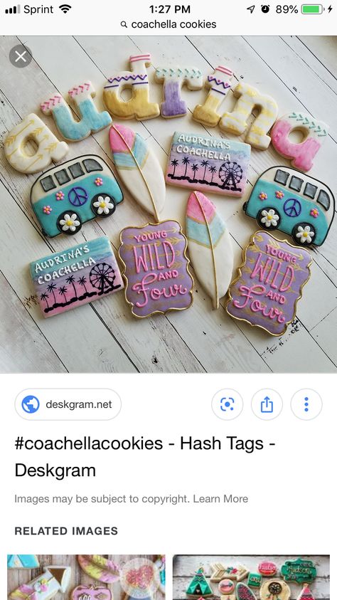 Coachella Cookies, Coachella Party Theme, Country Chic Party, Coachella Party, 25 Birthday, Festival Birthday, Icing Sheets, Chic Party, 11th Birthday