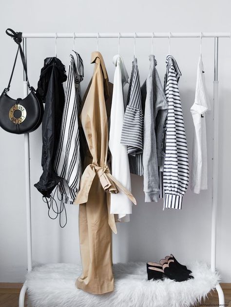 5 Chic Ways To Decorate With A Clothing Rack Rack Bedroom Decor, Rack Of Clothes, Minimalist Closet Organization, Clothes Rack Bedroom, Closet Organizers & Garment Racks, Clothing Rack Bedroom, Diy Clothes Rack, Closet Rack, Minimalist Closet