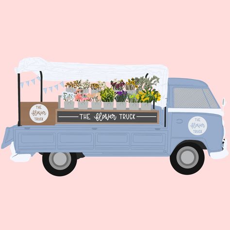 Flower Truck Illustration, Flower Truck, Truck Stickers, Wedding Invitation Card Design, Invitation Card Design, Wedding Invitation Cards, Invitation Card, Spring Flowers, Invitation Cards