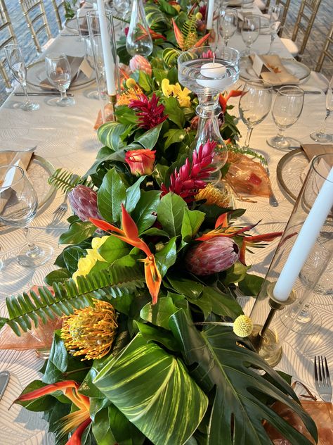 Tropical Table Runner, Island Theme Wedding, Wedding Bridal Table, Tropical Table Runners, Garland Table Runner, Tropical Centerpieces, Flower Runner, Tropical Floral Arrangements, Groom Wedding Attire