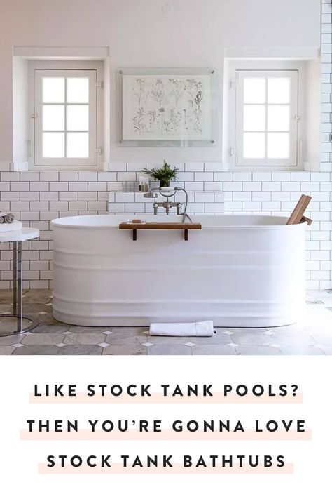 We love stock tank pools, but we love stock tank bathtubs even more. Expect to see these affordable and trendy vessels popping up in bathrooms everywhere. — via @PureWow Bathrooms Decor, Remodeling Bathroom, French Country Bathroom, Walk In Shower Designs, Shower Mirror, Bedroom Remodel, Bad Design, Bathroom Remodeling, Bathroom Designs