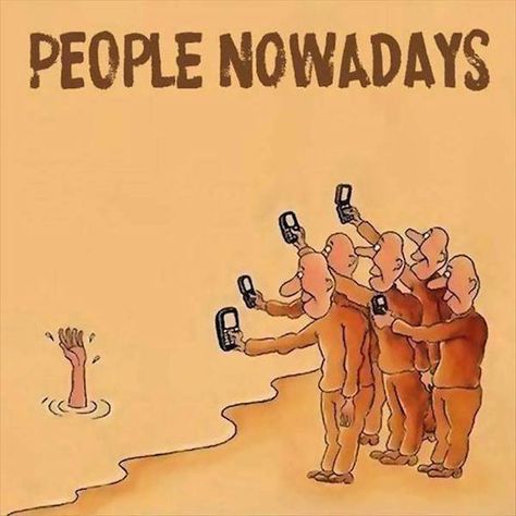 Smartphone Addiction: Funny But Sad - 18 Bystander Effect, Social Media Humor, Satirical Illustrations, Meaningful Pictures, Powerful Images, Deep Meaning, Satire, The Words, Thought Provoking