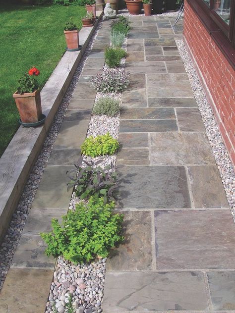 Decking Or Paving, Paving Front Of House, Paving Stone Patio Diy, Cottage Paving Ideas, Patio Paving Stones, Garden Patio Paving, Garden Paving Slabs Patio Ideas, Patio Paving Ideas Inspiration, Front Paving Ideas