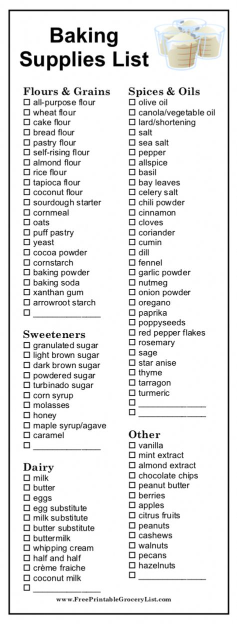 #Allergy-FriendlyFoods Baking Ingredients List, Baking Essentials Tools, Master Grocery List, Baking Chart, Grocery Checklist, Pantry List, Meal Planning Menus, Cooking Measurements, Grocery List Printable