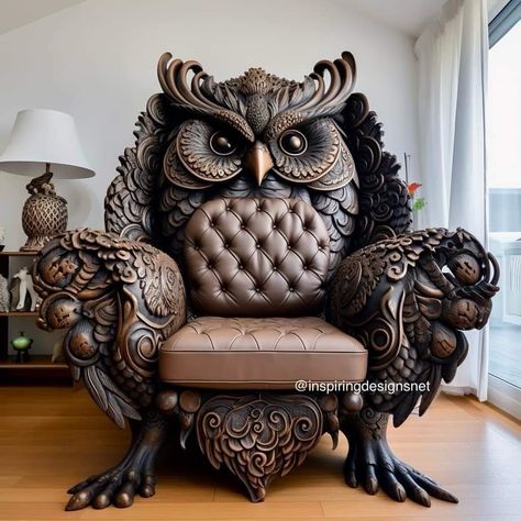 Owl Chair, Goth Furniture, Unusual Decor, Steampunk Furniture, Fantasy Furniture, Unusual Furniture, Unique Furniture Design, Whimsical Furniture, Furniture Details Design