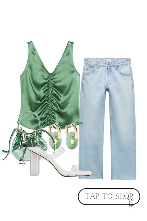 Green Going Out Outfits, Green Hoop Earrings, Jeans And A Nice Top, High Street Style, Outfit Date, Date Night Fashion, Green Outfits, Evening Style, Going Out Looks