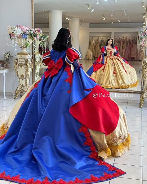 Snow White Ball Gown, Snow White Quinceanera Dress, Snowwhite Quince Theme, Snow White Quinceanera Dresses, Snow White Quinceanera Theme, Xv Dresses, Bohemian Chic Weddings, Debutante Dresses, Mexican Quinceanera Dresses