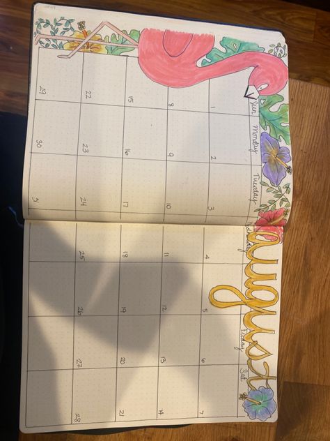 Buju august flamingo tropical bullet journal Summer Bullet Journal Cover, Bullet Journal Summer Theme, Vacation Bullet Journal Layout, June Layout Bullet Journal, Flamingo Bullet Journal, Flamingo Tropical, Bullet Journal Weekly, Life Story, 16 9