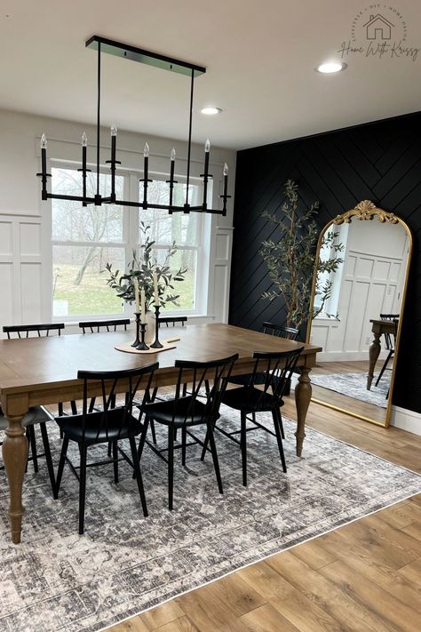 Black Chairs, Modern Farmhouse Dining Room, Black Accent Walls, Dining Room Accents, Modern Farmhouse Bedroom, Modern Farmhouse Dining, Dining Room Remodel, Dinning Room Design, Dining Room Makeover