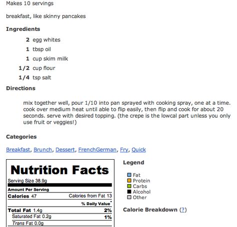 Low cal crepes!! Low Cal Crepes, Crepe Recipe, College Meals, Pancakes Ingredients, Crepe Recipes, Skim Milk, Low Cal, Making 10, Nom Nom